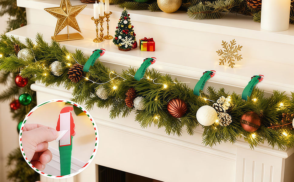 SantaGrip 12er Set selbstklebende Weihnachts Haken für Girlanden und Dekoration