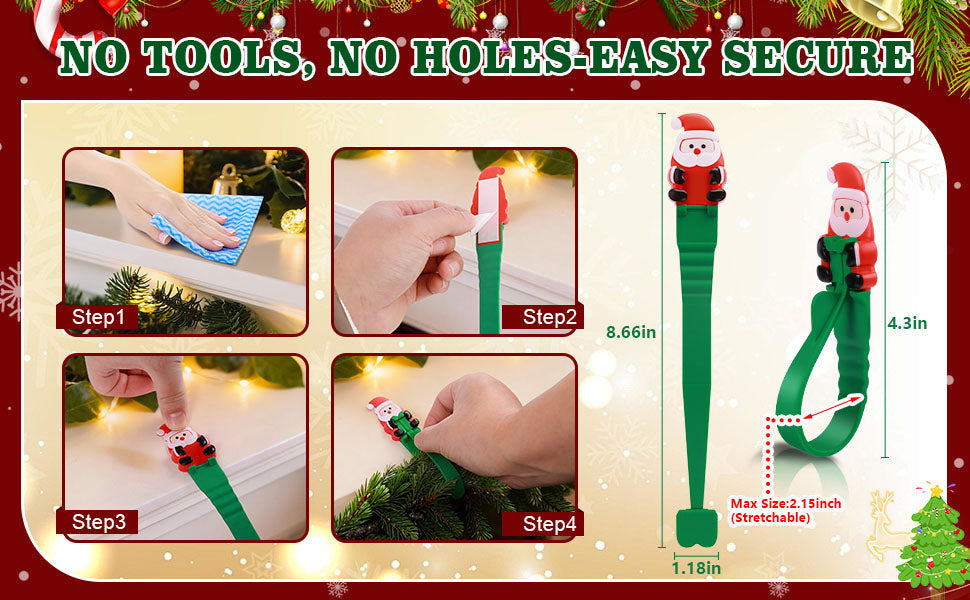 SantaGrip 12er Set selbstklebende Weihnachts Haken für Girlanden und Dekoration