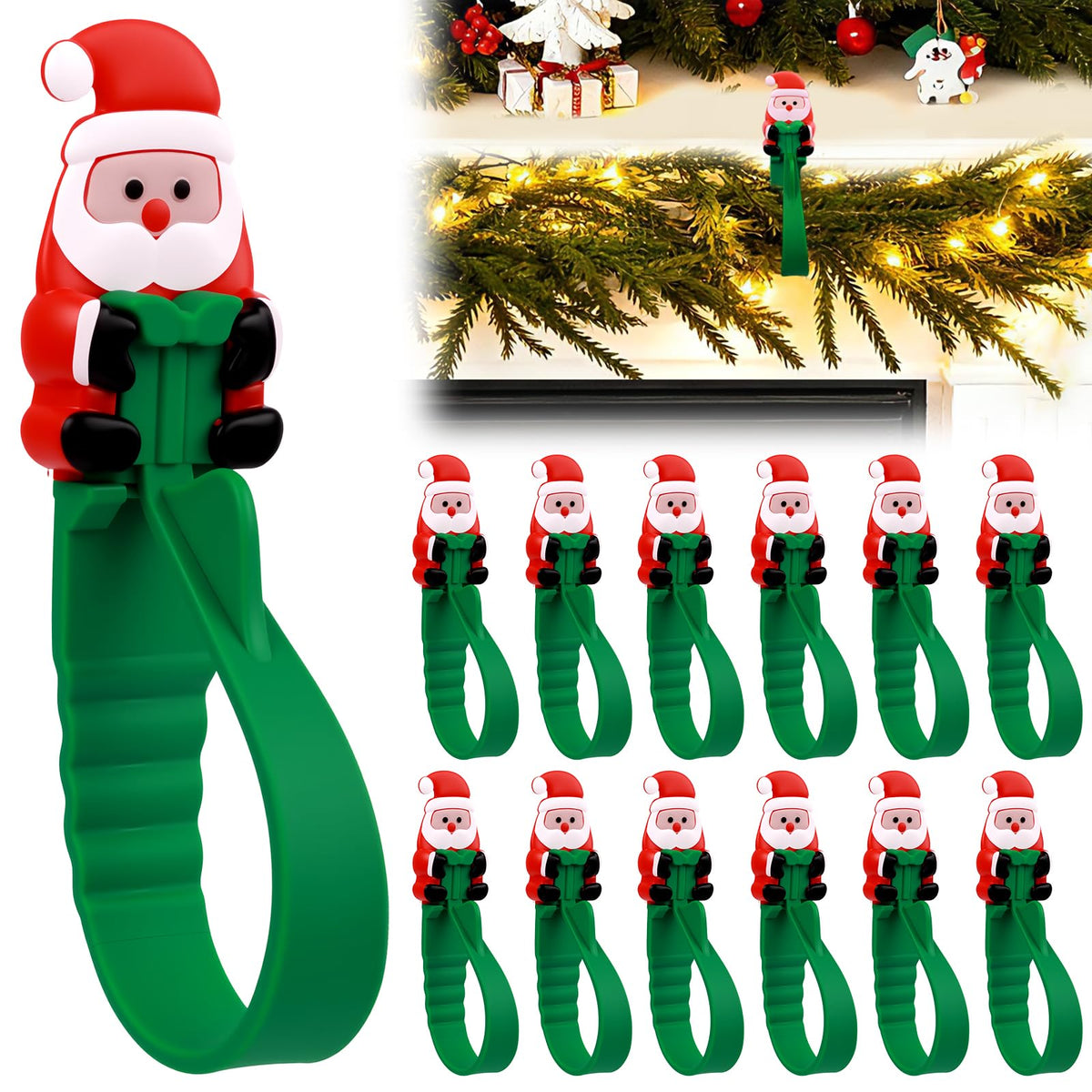 SantaGrip 12er Set selbstklebende Weihnachts Haken für Girlanden und Dekoration