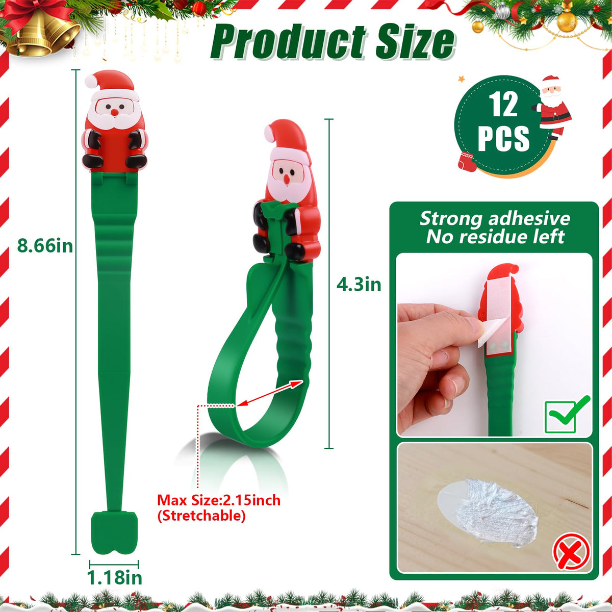 SantaGrip 12er Set selbstklebende Weihnachts Haken für Girlanden und Dekoration