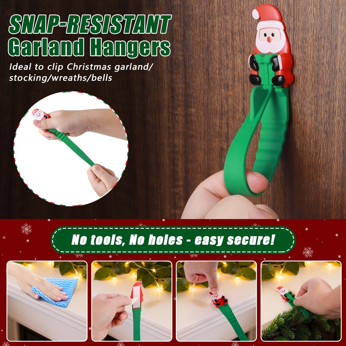 SantaGrip 12er Set selbstklebende Weihnachts Haken für Girlanden und Dekoration