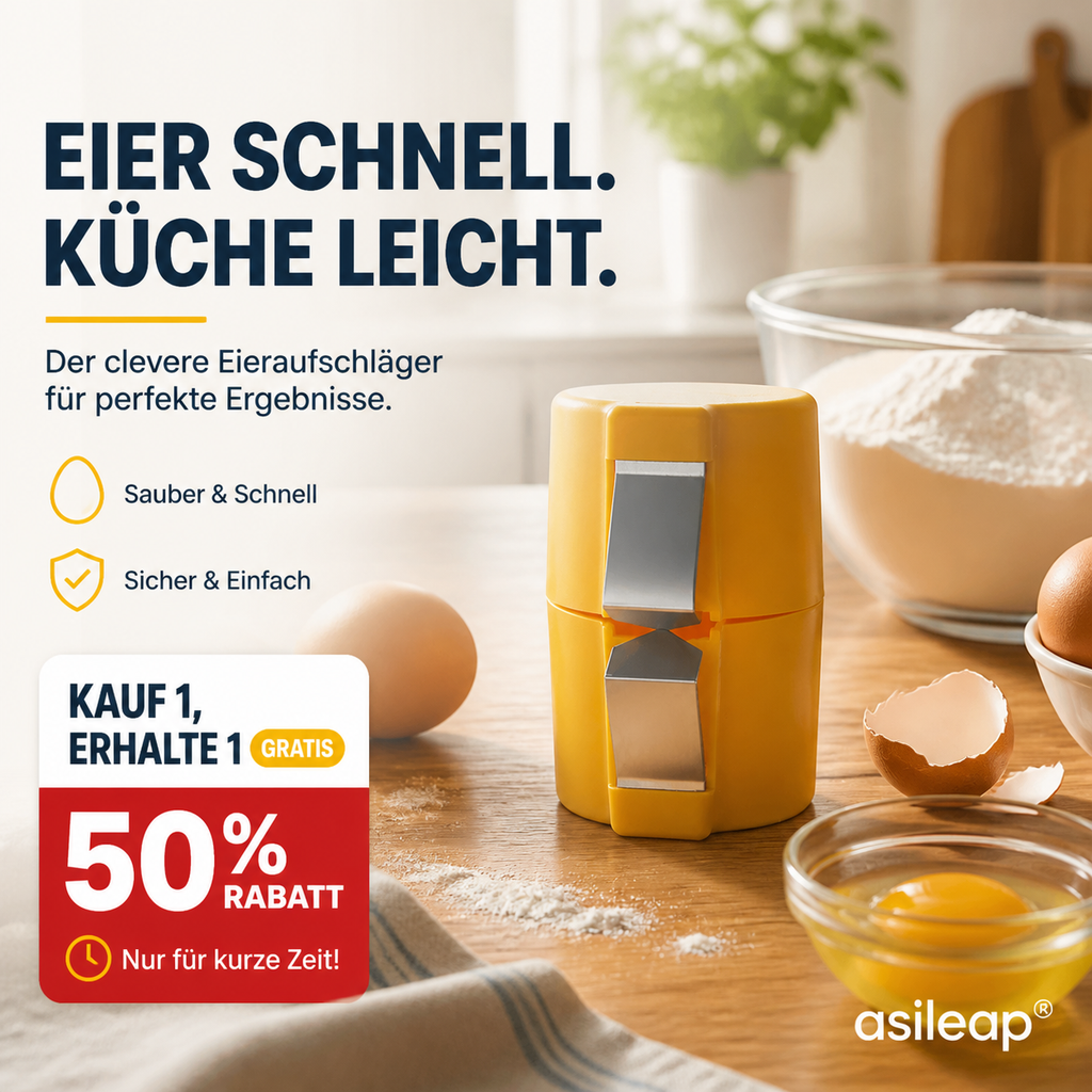 1+1 GRATIS Egglio 2 in 1 Eierknacker und Eigelb Separator für sauberes Aufschlagen