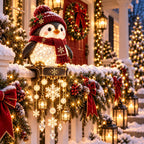 JingleGlow Leuchtende Weihnachts Geländerdeko mit hängenden Lichtornamenten
