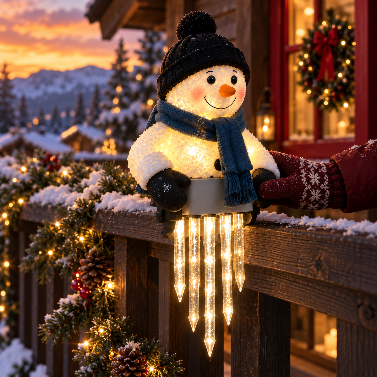 SnowLumi Leuchtende Schneemann Eiszapfen Deko für Garten und Eingangsbereich