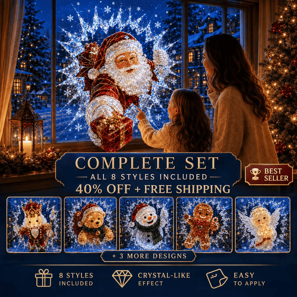 CrystalNoel 3D Weihnachts Fenstersticker mit Kristall Durchbruch Effekt