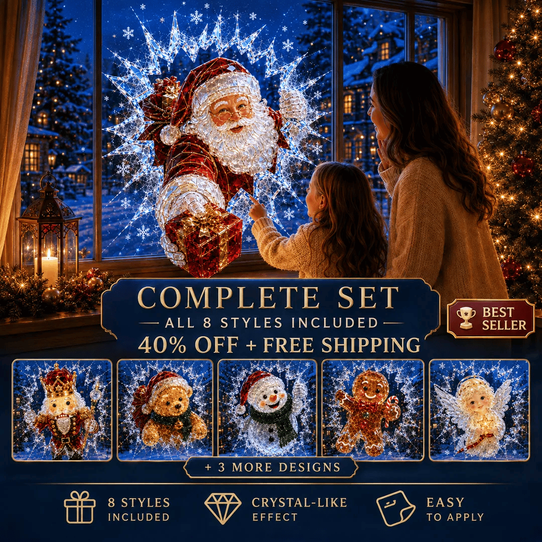CrystalNoel 3D Weihnachts Fenstersticker mit Kristall Durchbruch Effekt