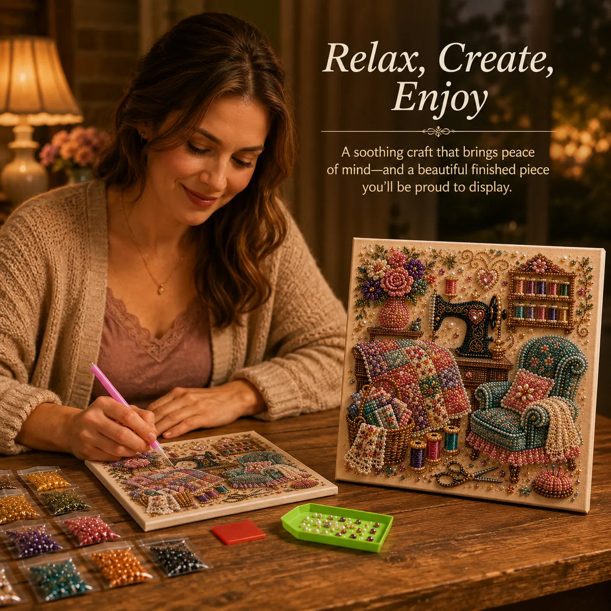 CozyGem 3D Diamantmalerei Set mit gemütlichen Hobbyraum Motiven