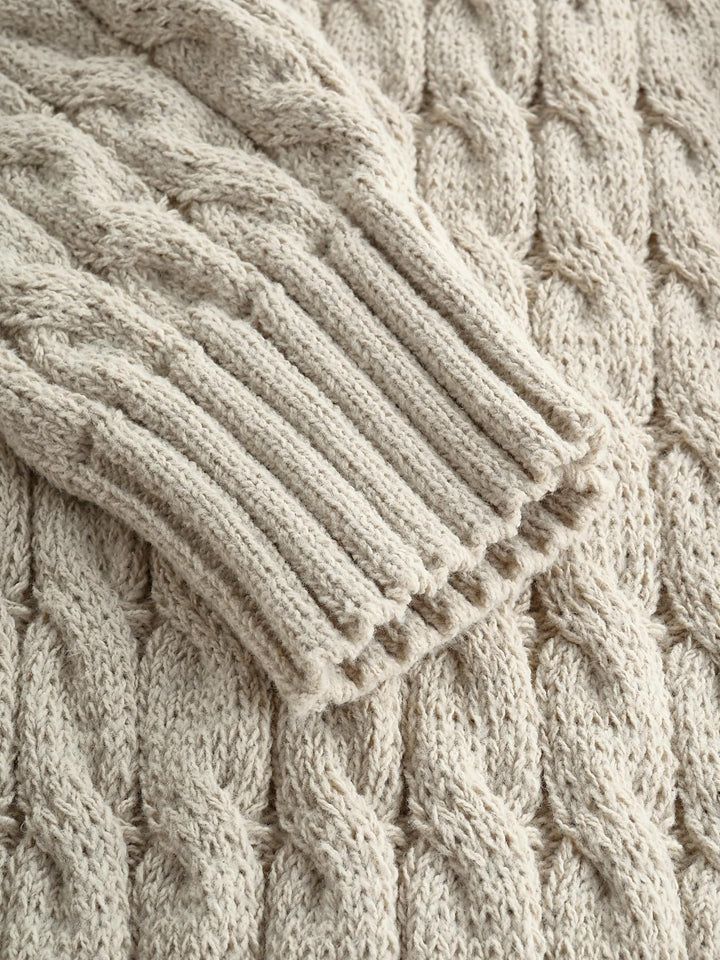 Elvara Langer Damen Strickcardigan mit Zopfmuster, Stehkragen und Knopfverschluss