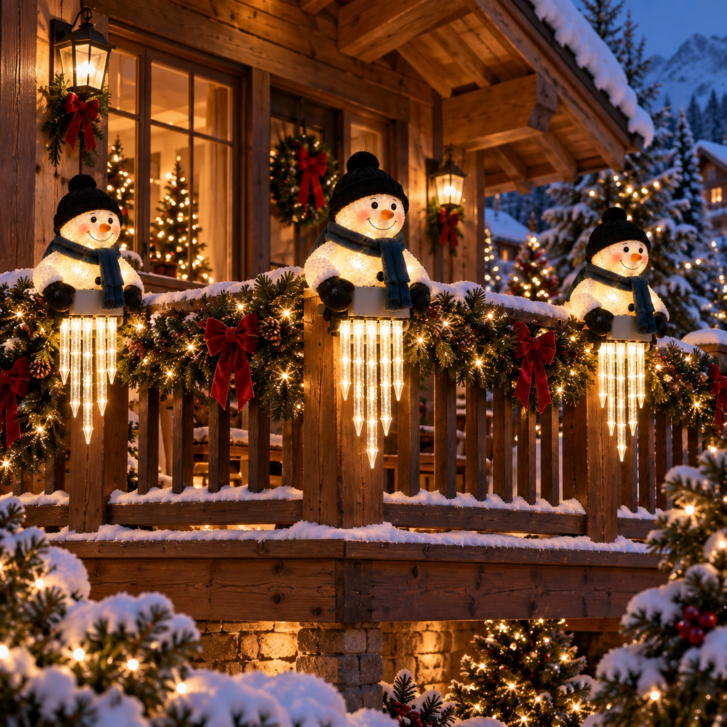 SnowLumi Leuchtende Schneemann Eiszapfen Deko für Garten und Eingangsbereich