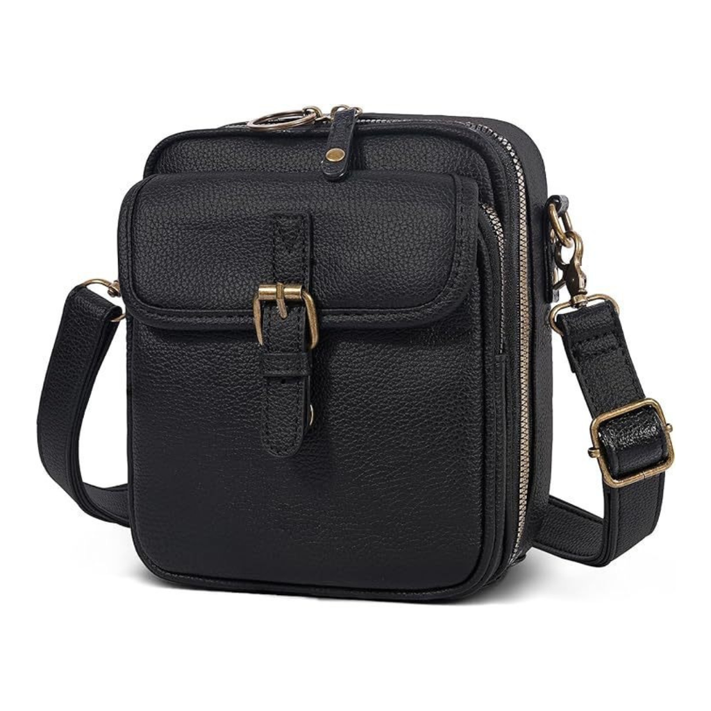 Bellaria Kompakte Damen Umhängetasche mit 12 Kartenfächern und verstellbarem Schulterriemen