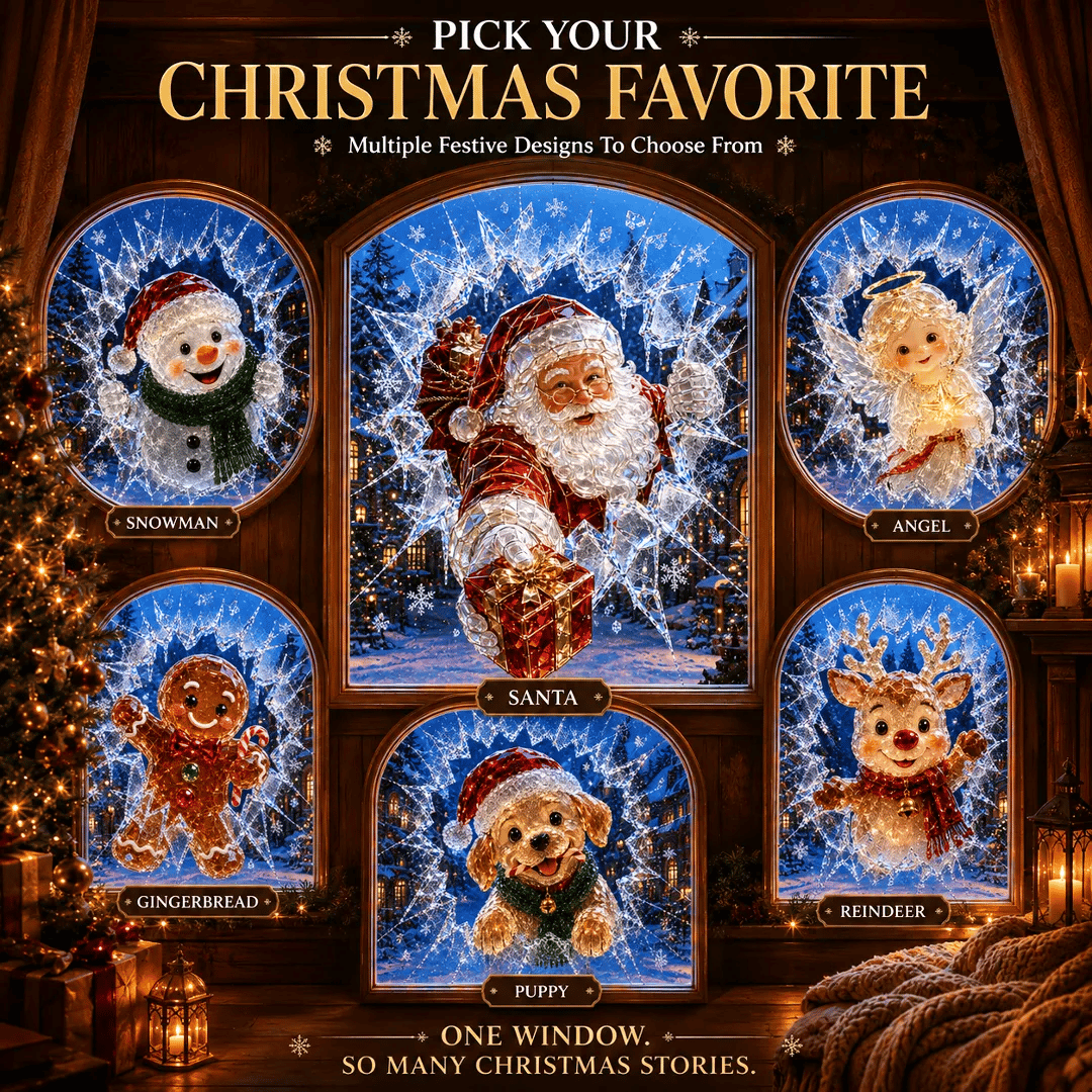 CrystalNoel 3D Weihnachts Fenstersticker mit Kristall Durchbruch Effekt