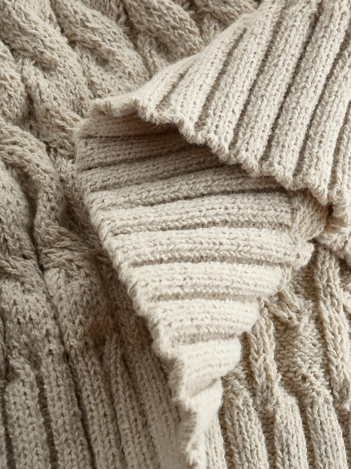 Elvara Langer Damen Strickcardigan mit Zopfmuster, Stehkragen und Knopfverschluss