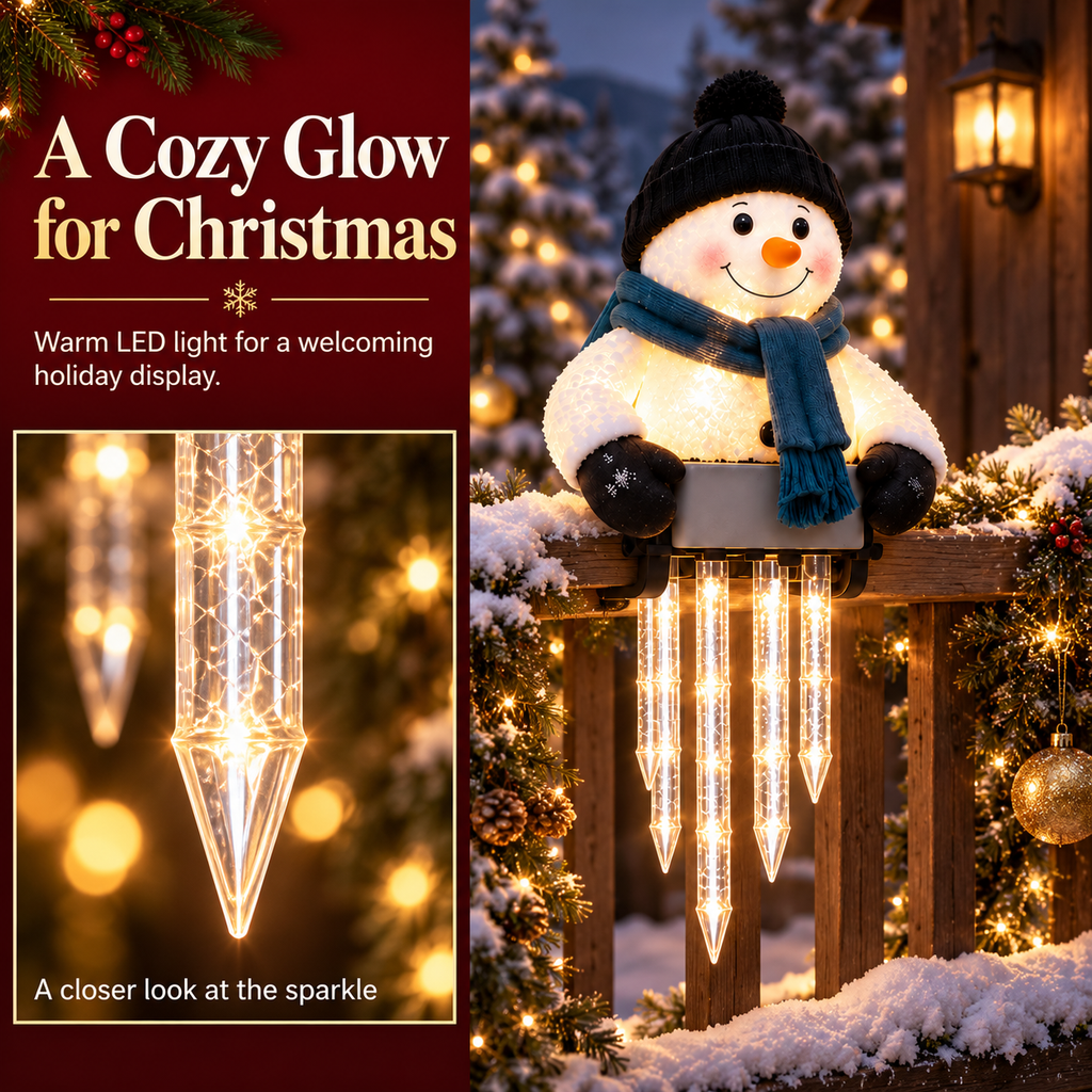 SnowLumi Leuchtende Schneemann Eiszapfen Deko für Garten und Eingangsbereich