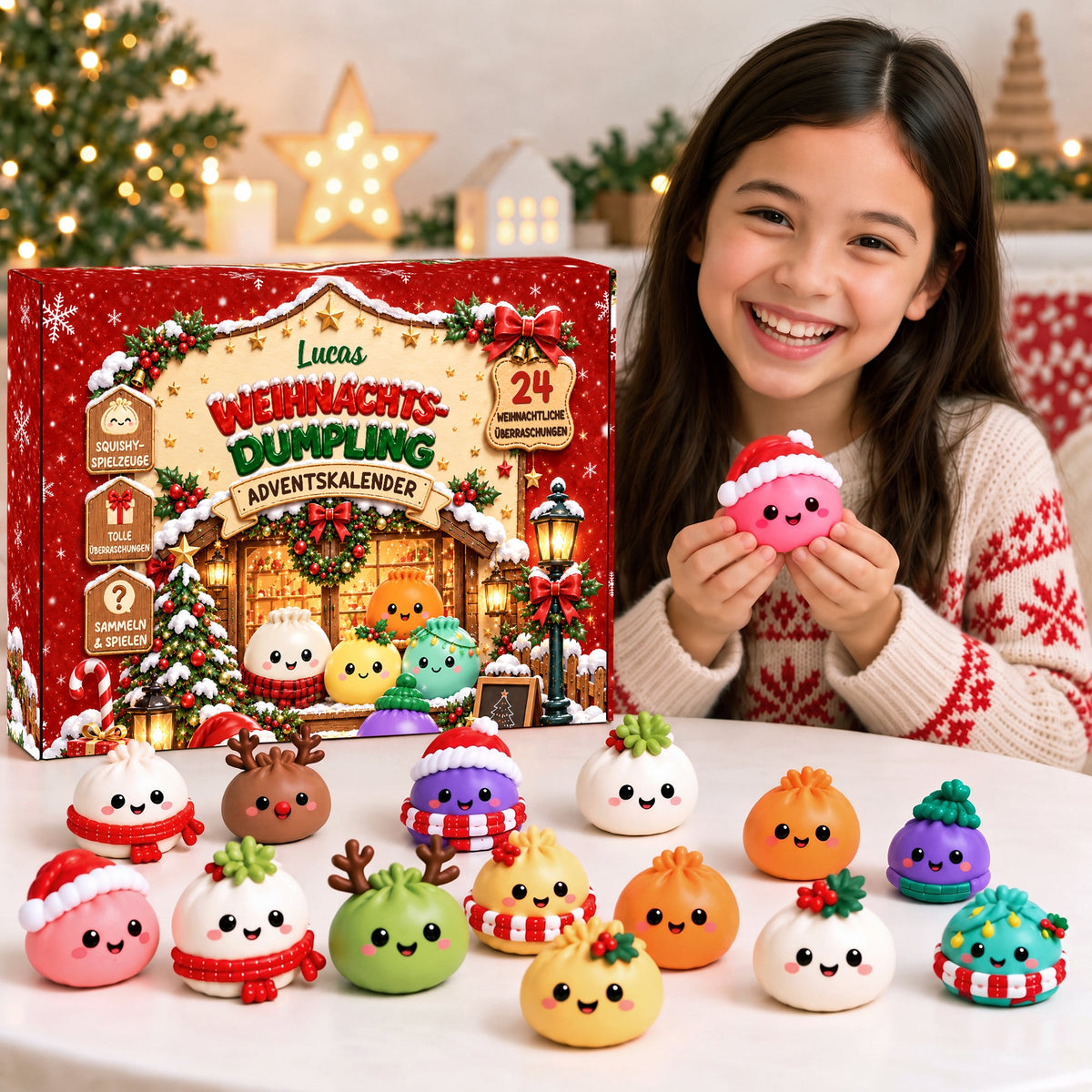 DumpliJoy Personalisierter Squishy Adventskalender mit 24 Mini Überraschungen