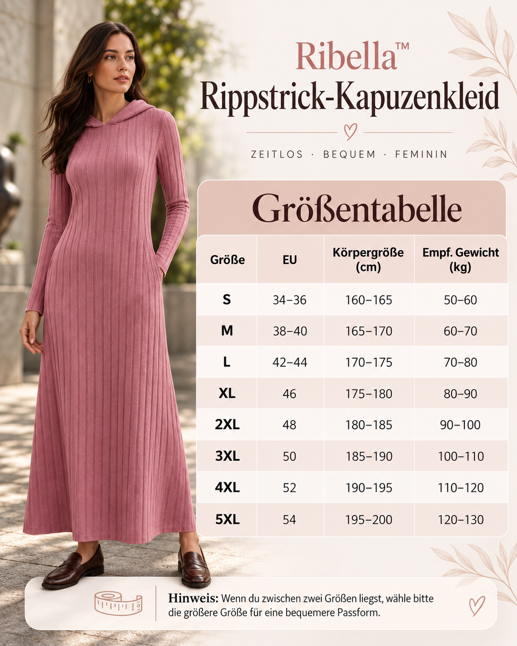 Ribella Langes Rippstrick Kapuzenkleid mit Seitentaschen