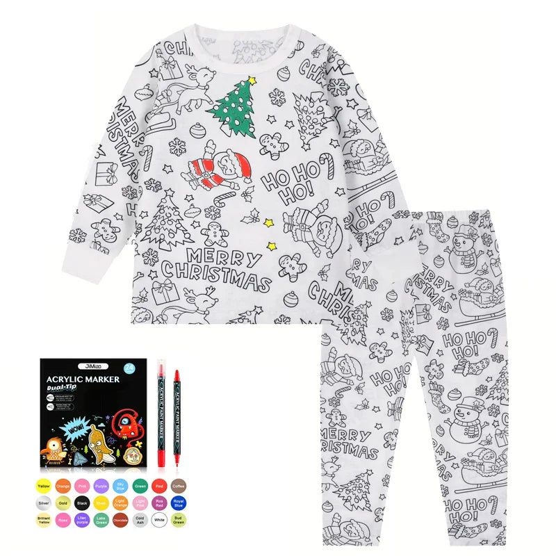 Malfreude Weihnachtsschlafanzug zum Selbstbemalen für Kinder
