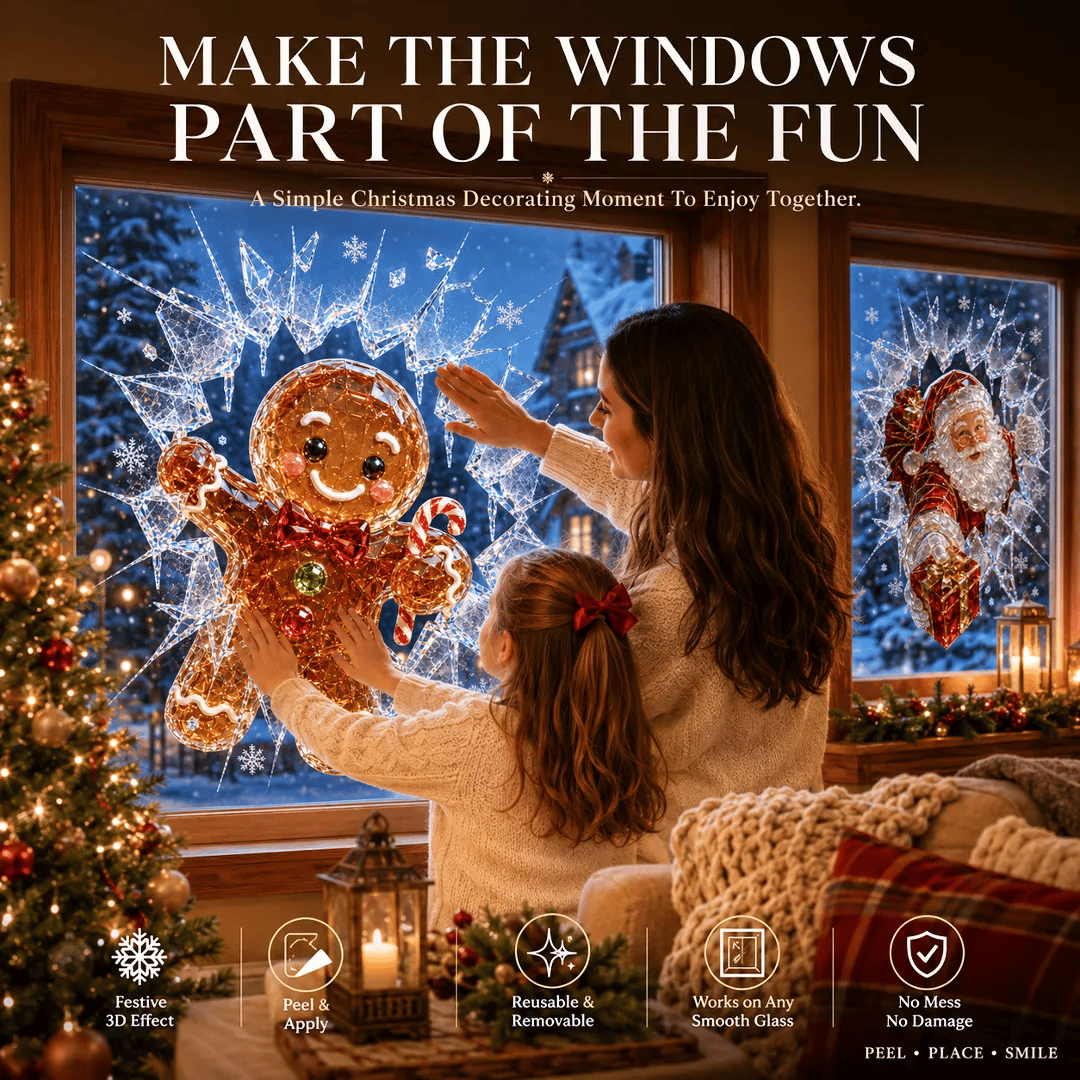 CrystalNoel 3D Weihnachts Fenstersticker mit Kristall Durchbruch Effekt