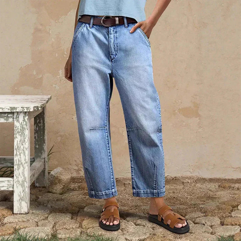 Lunara Verkürzte High Waist Jeans mit weitem Bein