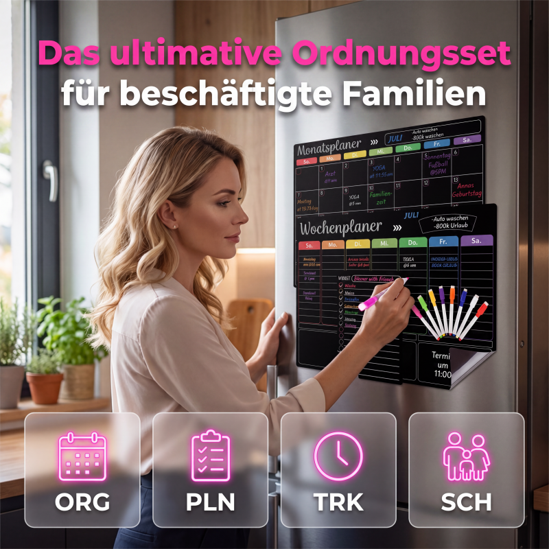 Planiva Magnetisches Familienplaner Set für Kühlschrank mit abwischbaren Markern