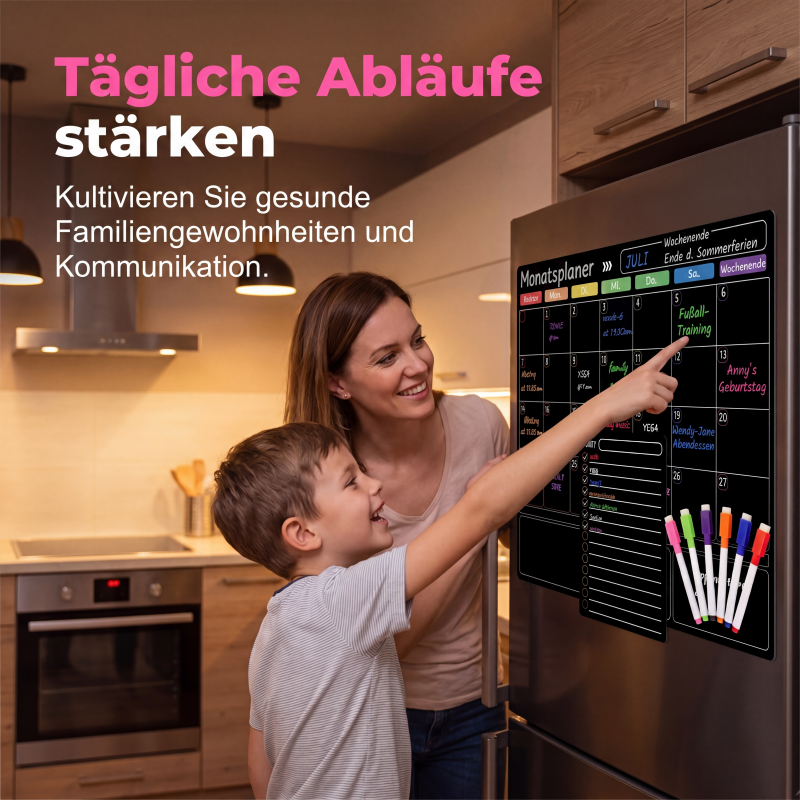 Planiva Magnetisches Familienplaner Set für Kühlschrank mit abwischbaren Markern
