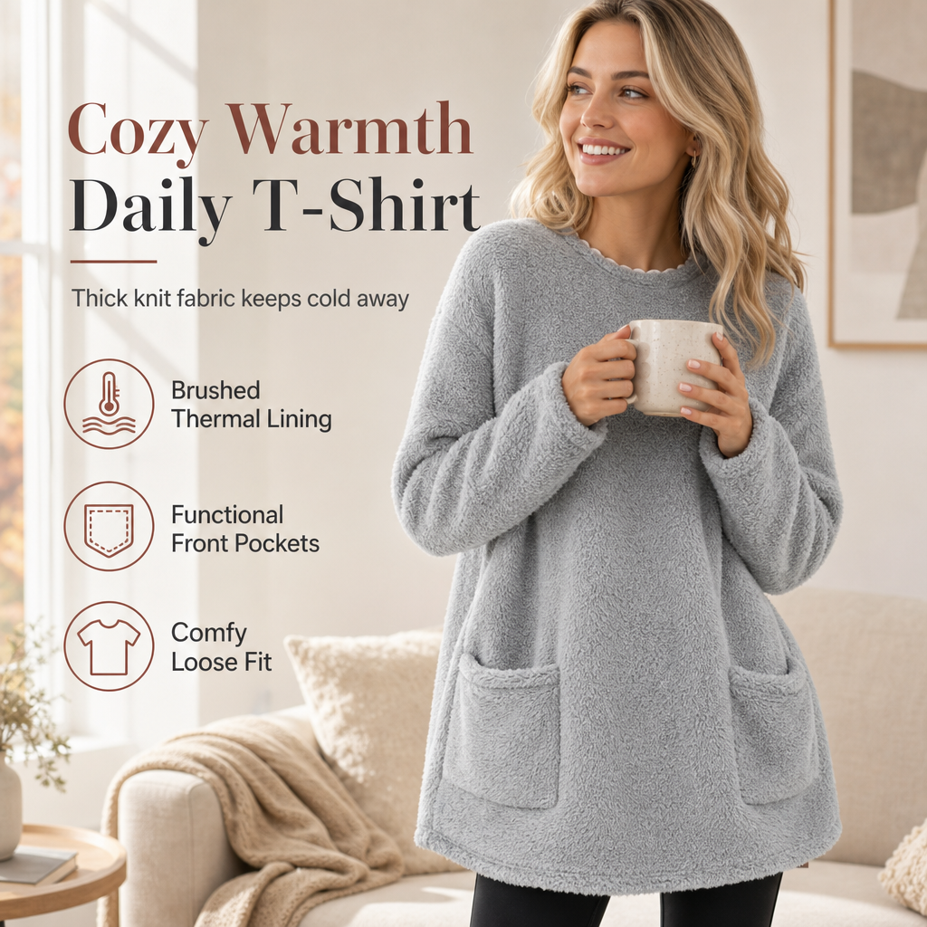 Alvessa Warmes Damen Langarmshirt mit Rundhalsausschnitt und weichem Innenfutter