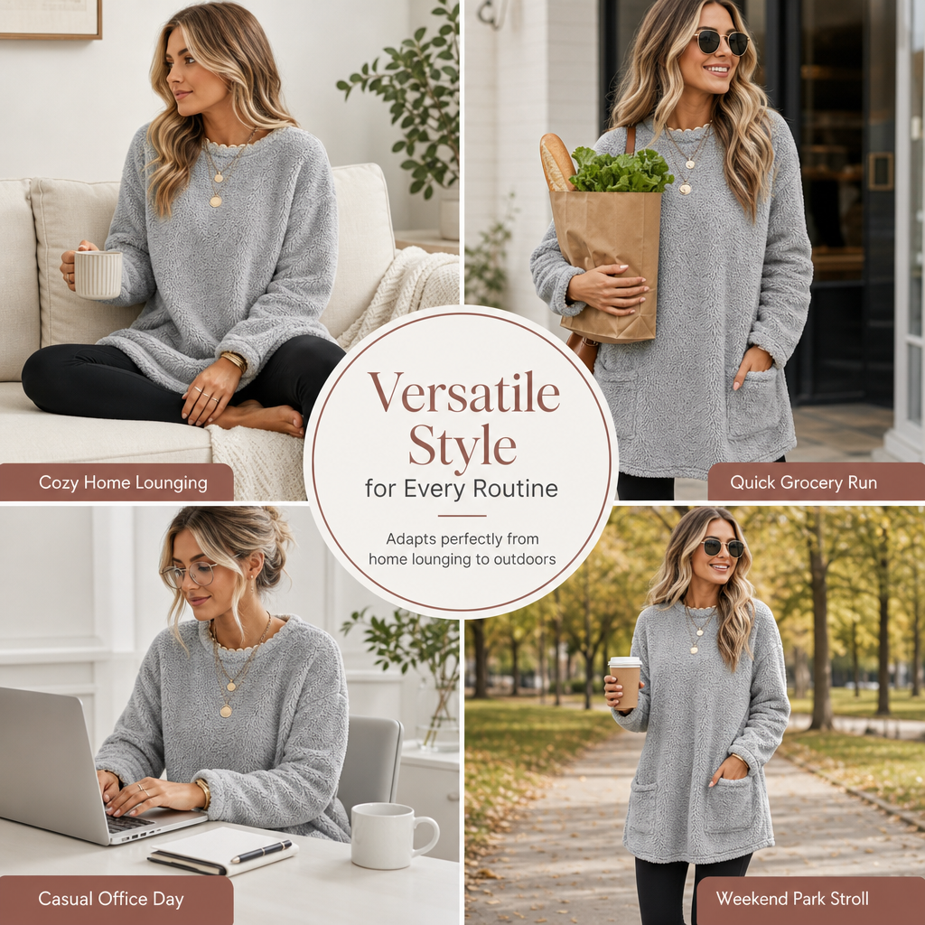 Alvessa Warmes Damen Langarmshirt mit Rundhalsausschnitt und weichem Innenfutter