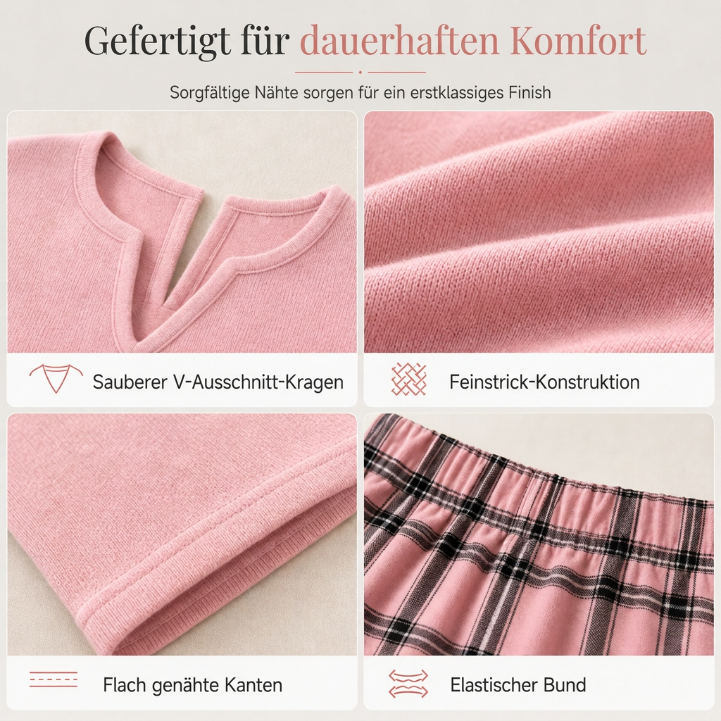 Lunessa Gemütliches Damen Set mit Strickoberteil und karierter Leggings