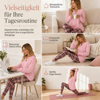 Lunessa Gemütliches Damen Set mit Strickoberteil und karierter Leggings