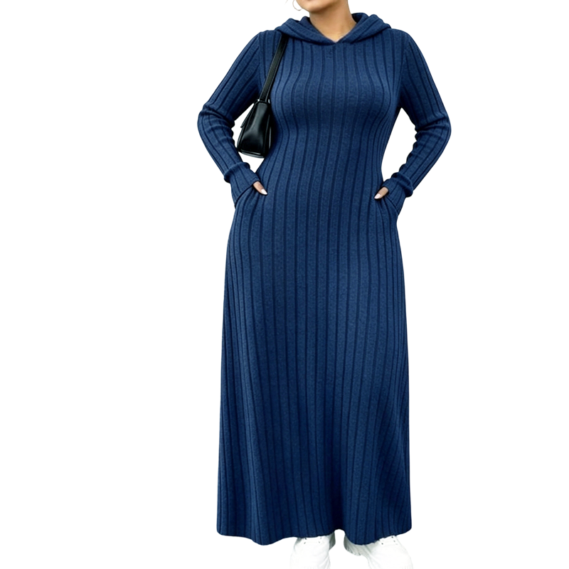 Ribella Langes Rippstrick Kapuzenkleid mit Seitentaschen