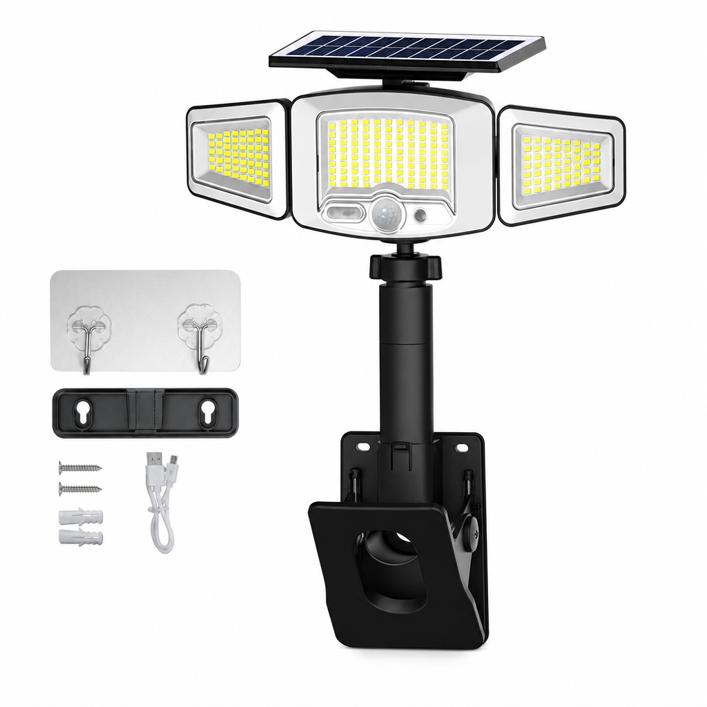 SolarGuard Solar Außenleuchte mit 3 verstellbaren Köpfen und Bewegungsmelder