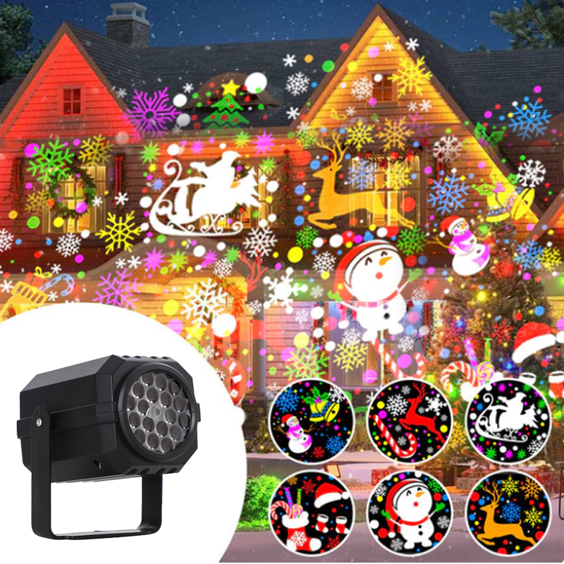 NoelBeam Rotierender LED Weihnachtsprojektor mit 16 festlichen Lichtmotiven