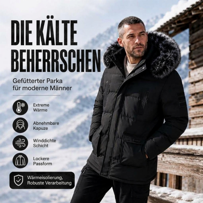 Arctivon Mittellanger Herren Winterparka mit Thermofutter und abnehmbarer Kapuze