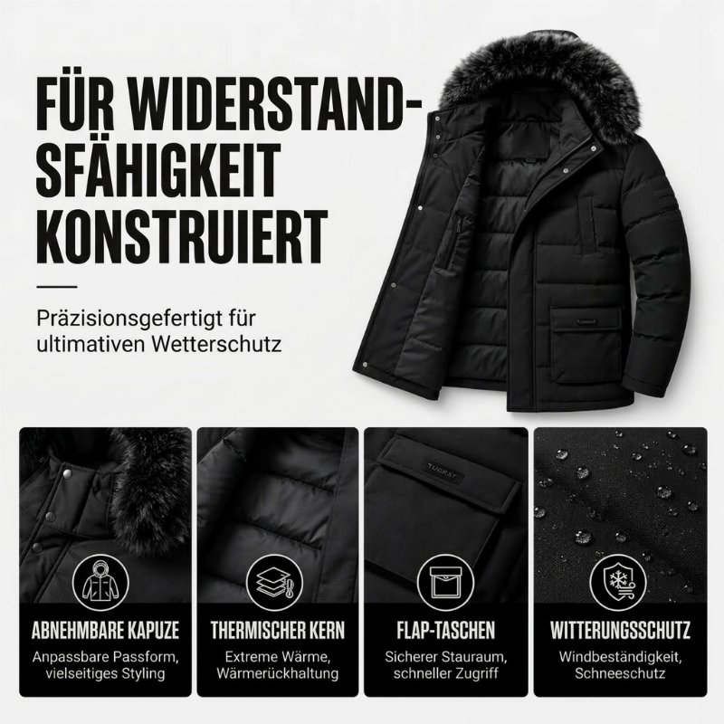 Arctivon Mittellanger Herren Winterparka mit Thermofutter und abnehmbarer Kapuze