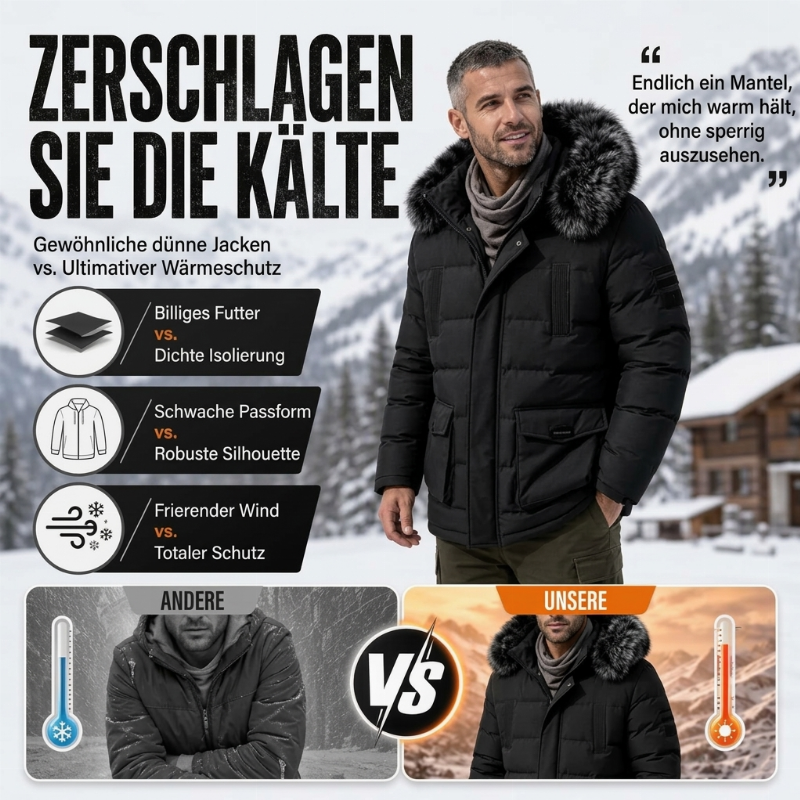 Arctivon Mittellanger Herren Winterparka mit Thermofutter und abnehmbarer Kapuze