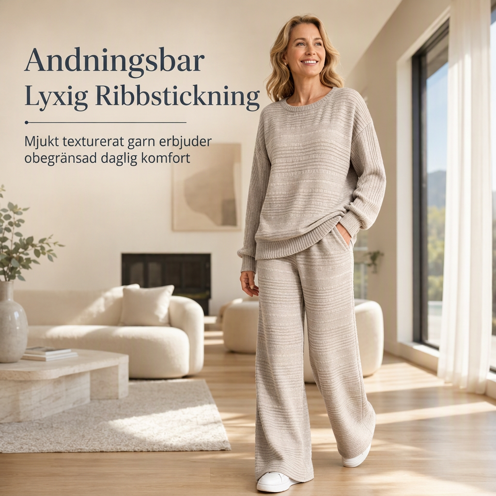Mirella Zweiteiliges Damen Strickset mit Langarm Oberteil und weiter Hose