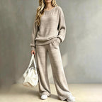 Mirella Zweiteiliges Damen Strickset mit Langarm Oberteil und weiter Hose