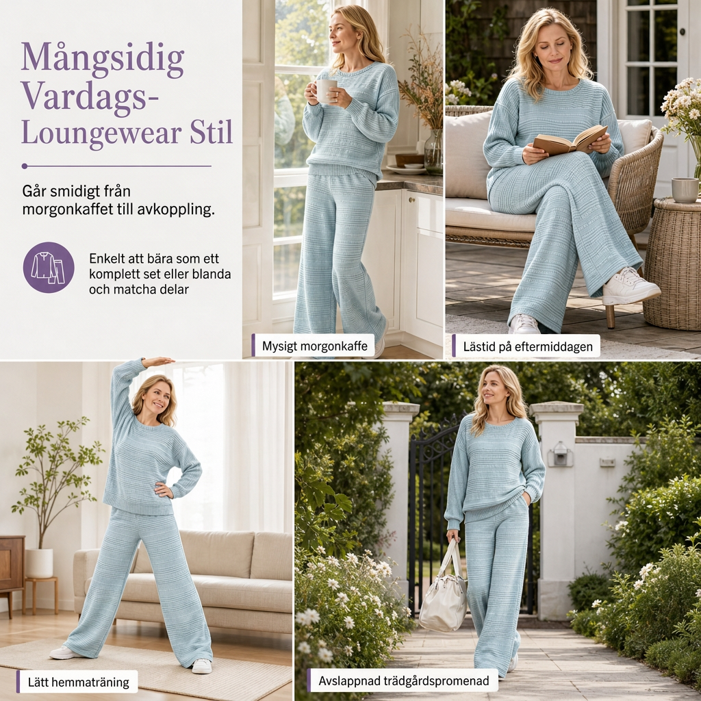 Mirella Zweiteiliges Damen Strickset mit Langarm Oberteil und weiter Hose