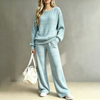 Mirella Zweiteiliges Damen Strickset mit Langarm Oberteil und weiter Hose