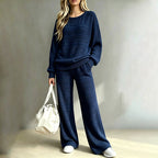 Mirella Zweiteiliges Damen Strickset mit Langarm Oberteil und weiter Hose