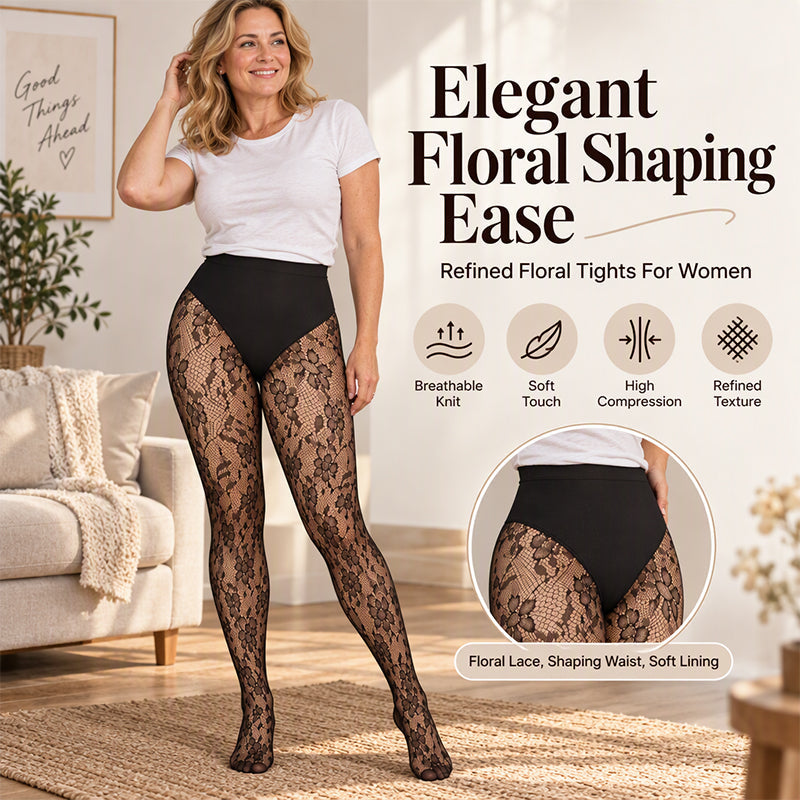 Florisse Hochtaillierte Spitzen Strumpfhose mit formendem Bund und floralem Muster