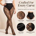 Florisse Hochtaillierte Spitzen Strumpfhose mit formendem Bund und floralem Muster